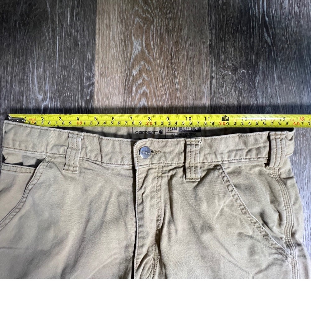Carhartt Relaxed Fit Pants Mens 32x34 Tan Canvas Rugged Workwear Utility - Picture 3 of 8